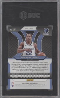 Desmond Bane from the 2020-21 Panini Prizm set featuring a Silver Prizm parallel graded by SGC and given an overall grade of 10.