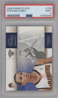 Stephen Curry from the 2009-10 Panini Studio set graded by PSA and given an overall grade of 9.