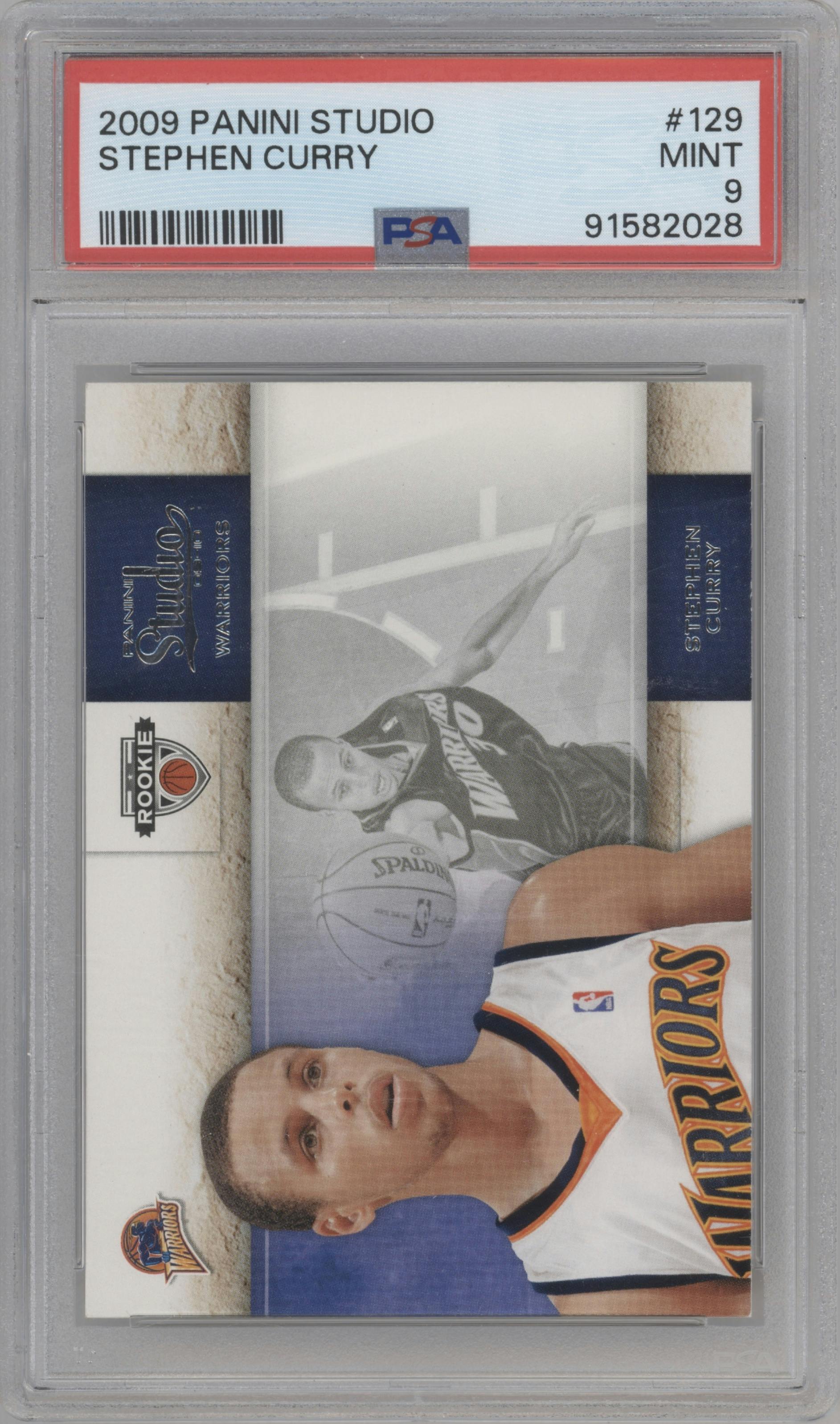 Stephen Curry from the 2009-10 Panini Studio set graded by PSA and given an overall grade of 9.