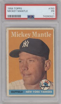Mickey Mantle from the 1958 Topps set graded by PSA and given an overall grade of 1.
