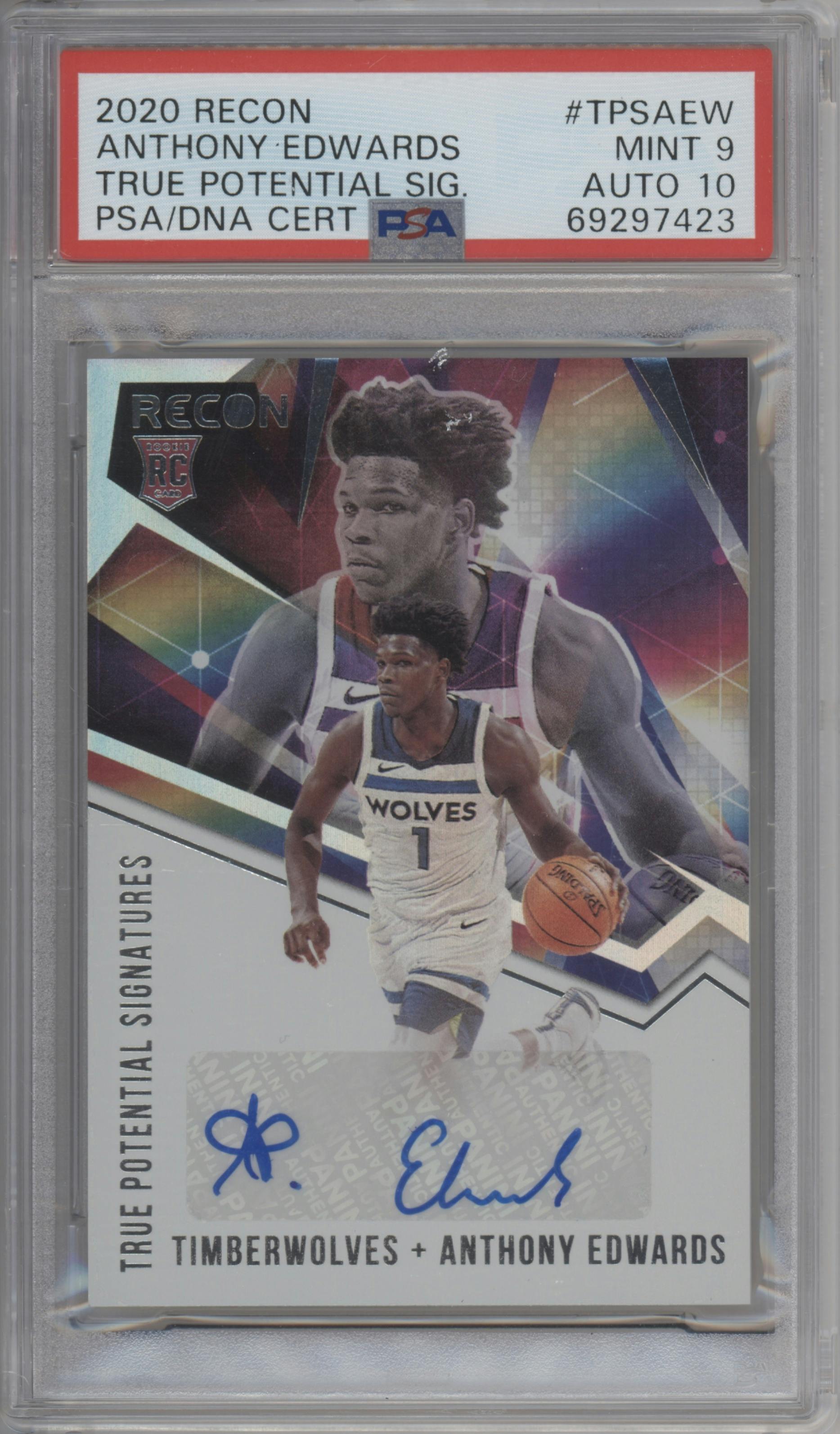 Anthony Edwards from the 2020-21 Panini Recon set graded by PSA and given an overall grade of 9.