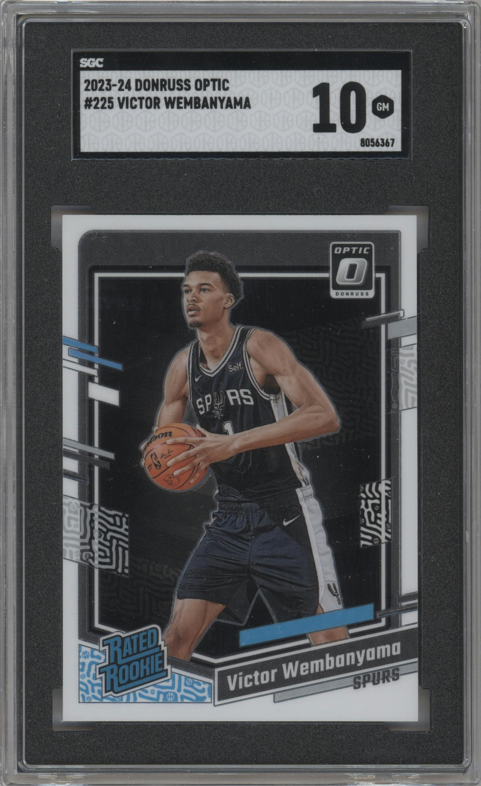 Victor Wembanyama from the 2023-24 Donruss Optic set graded by SGC and given an overall grade of 10.