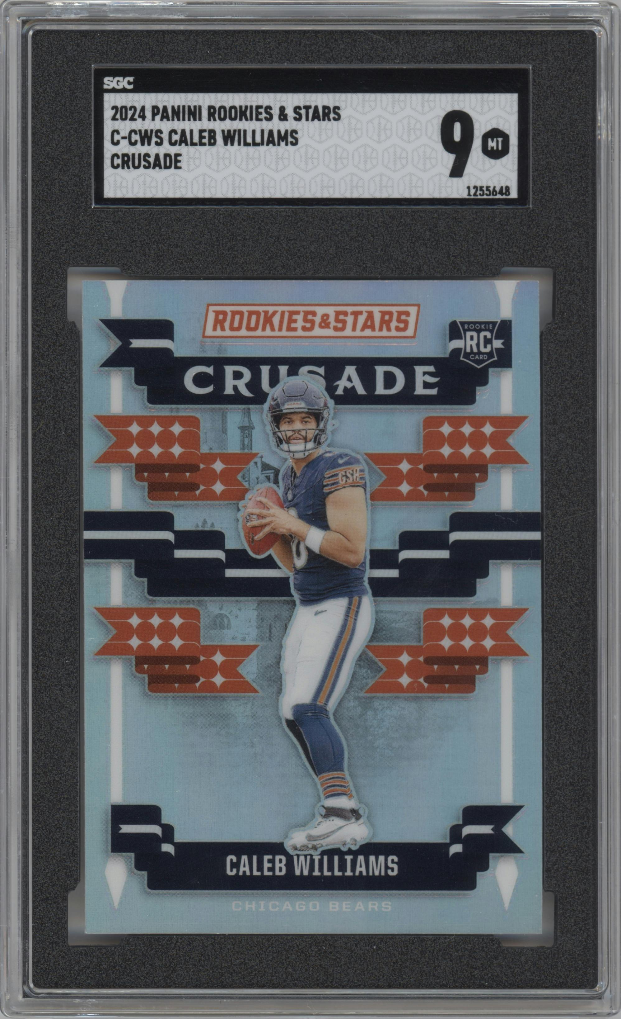 Caleb Williams from the 2024 Panini Rookies & Stars set graded by SGC and given an overall grade of 9.