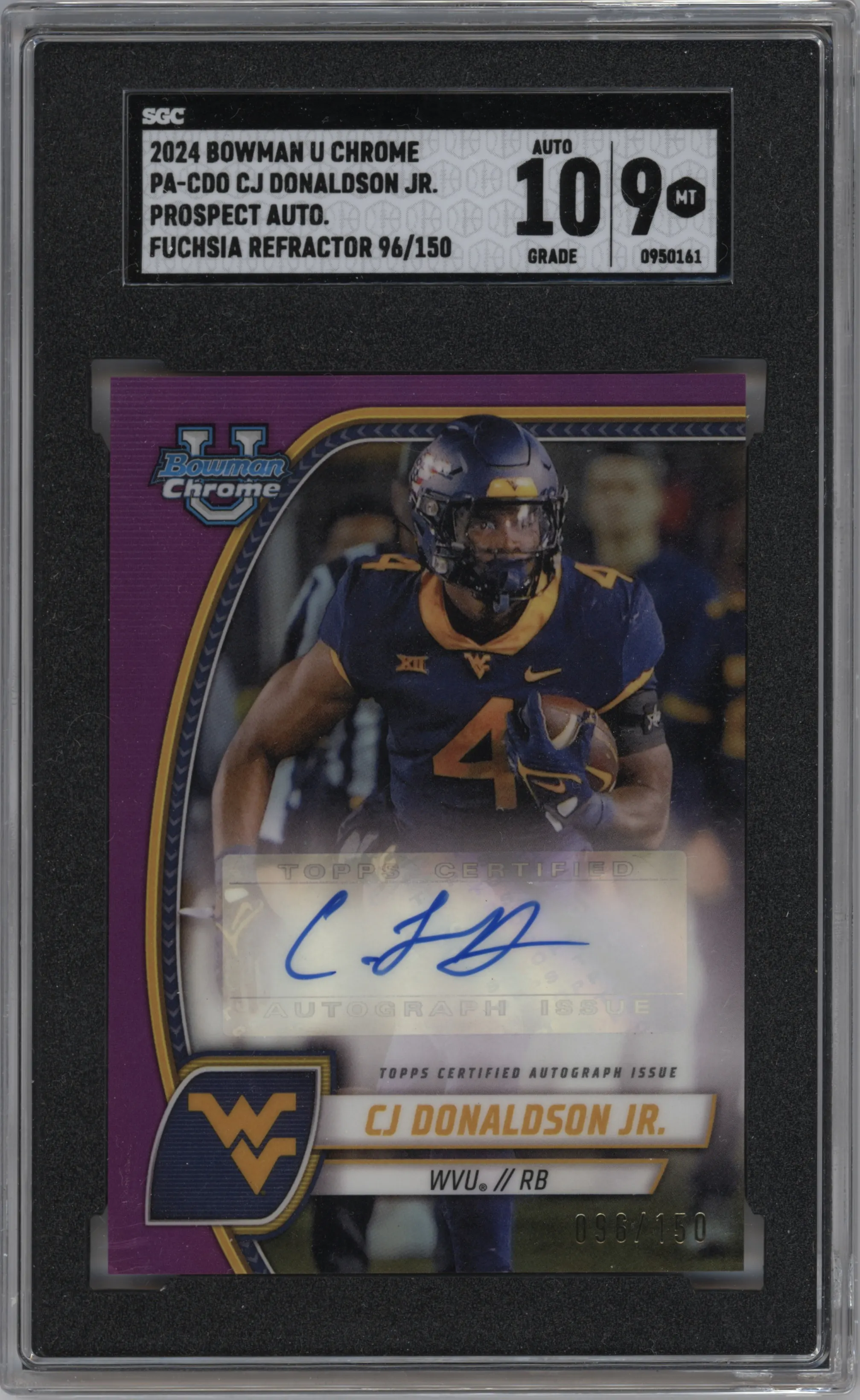 2024 Bowman University Chrome Pros.Auto CJ Donaldson Jr. Fuchsia Refractor #PA-CDO SGC 9