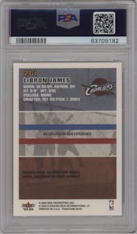 LeBron James from the 2003-04 Fleer Tradition set graded by PSA and given an overall grade of 10.