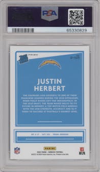 Justin Herbert from the 2020 Panini Donruss set featuring a Red & Green parallel graded by PSA and given an overall grade of 10.