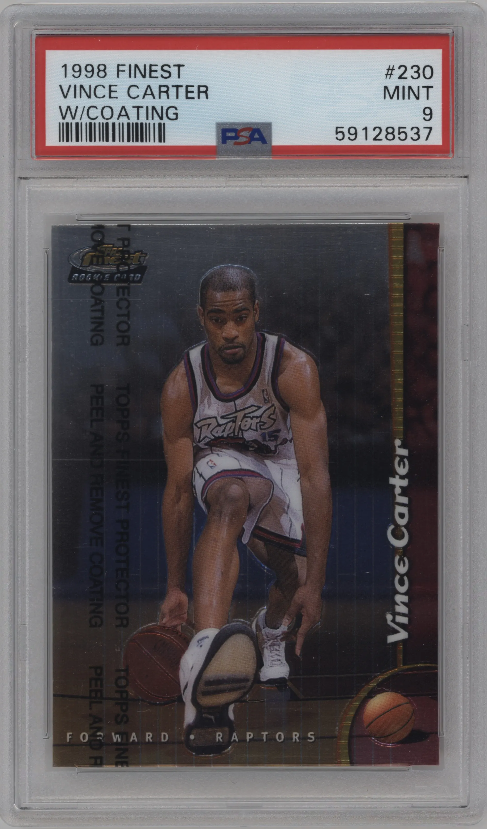1998 Topps Finest Vince Carter W/ Coating #230 PSA 9