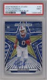 Keon Coleman from the 2024 Panini Rookies & Stars set featuring a True Blue parallel graded by PSA and given an overall grade of 9.