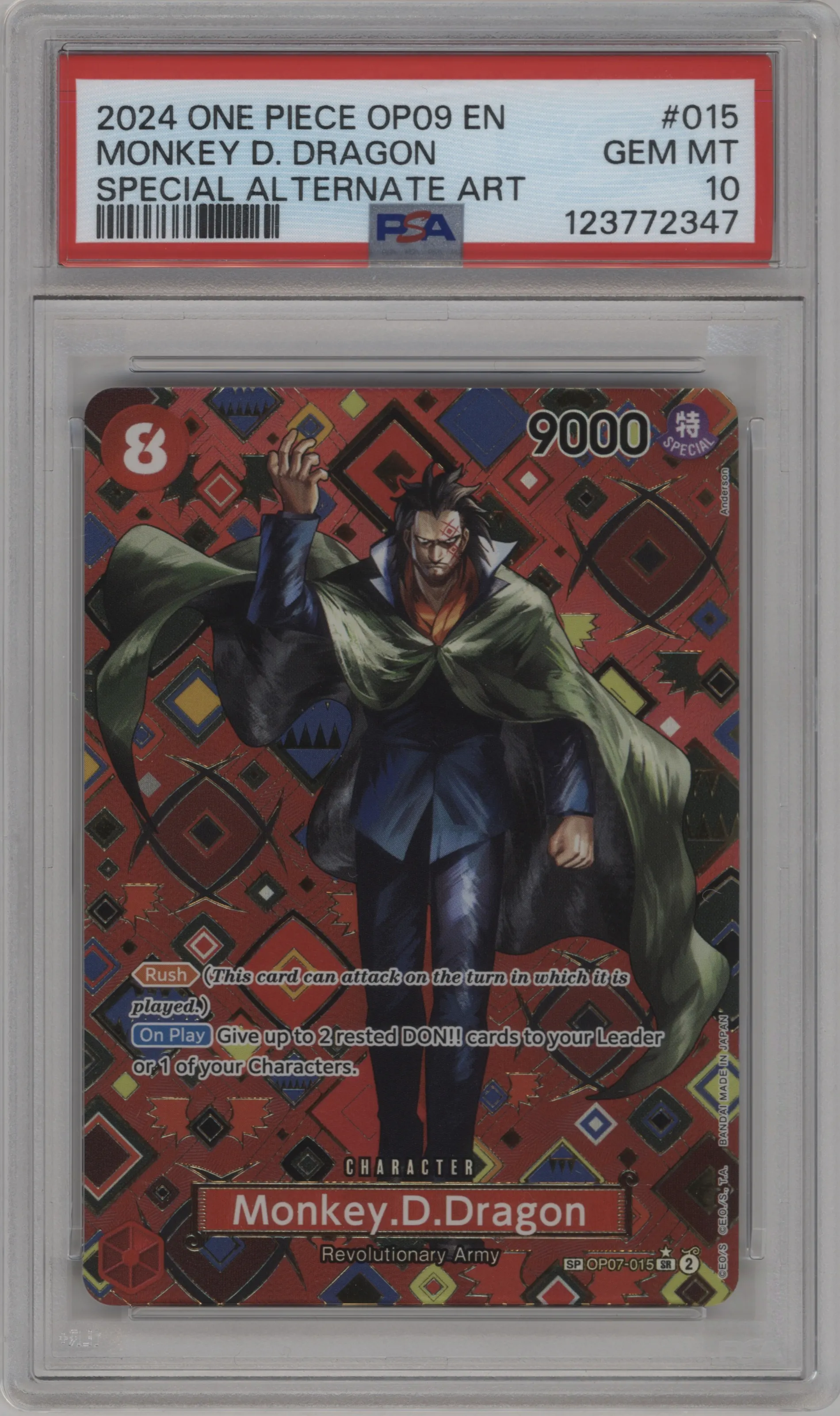 2024 One Piece Emperors in the New World Monkey.D.Dragon Alternate Art OP07-015 SR #SP OP07-015 SR PSA 10