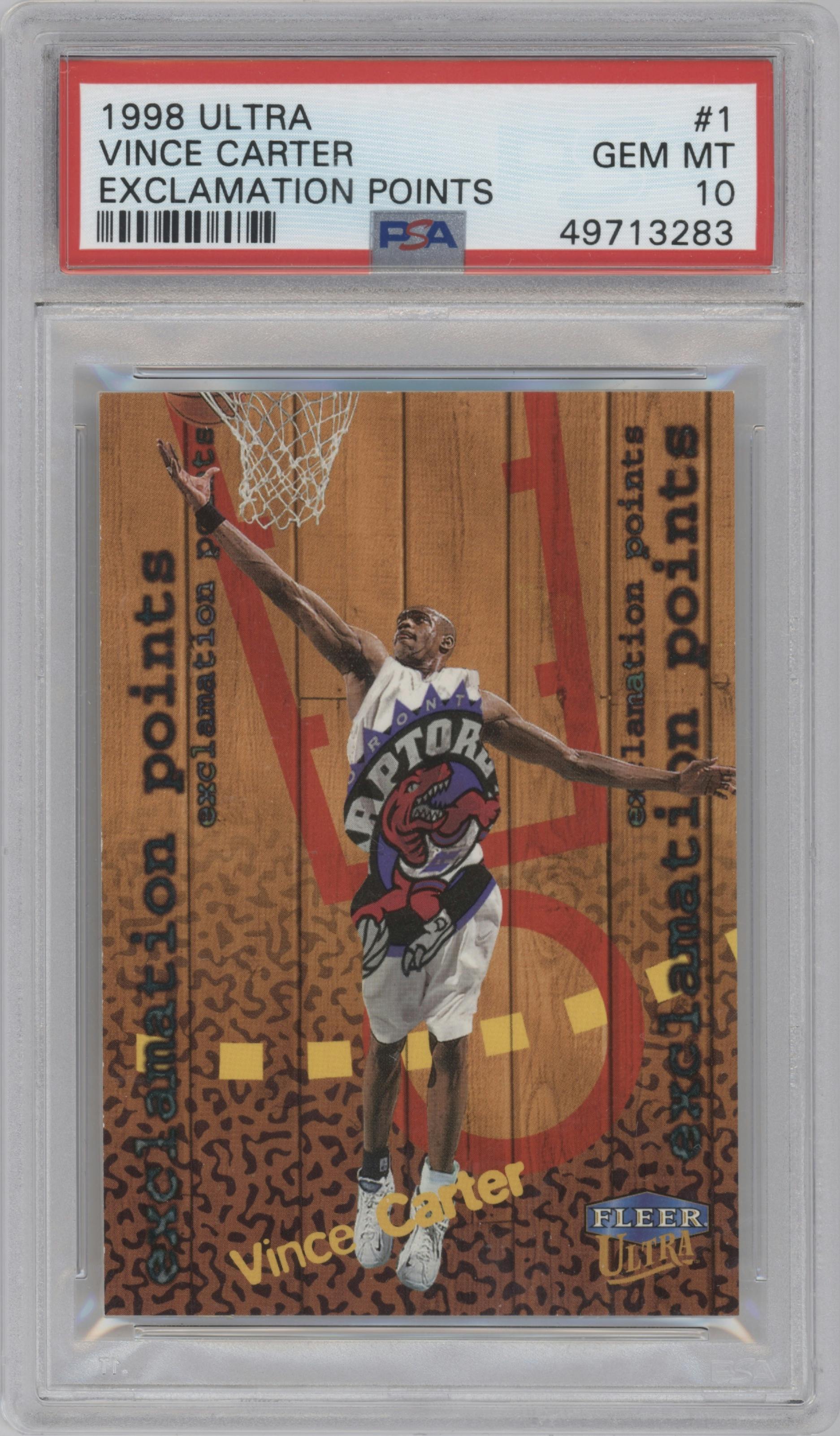 Vince Carter from the 1998-99 Fleer Ultra set graded by PSA and given an overall grade of 10.
