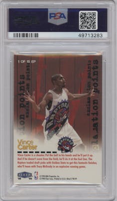 Vince Carter from the 1998-99 Fleer Ultra set graded by PSA and given an overall grade of 10.