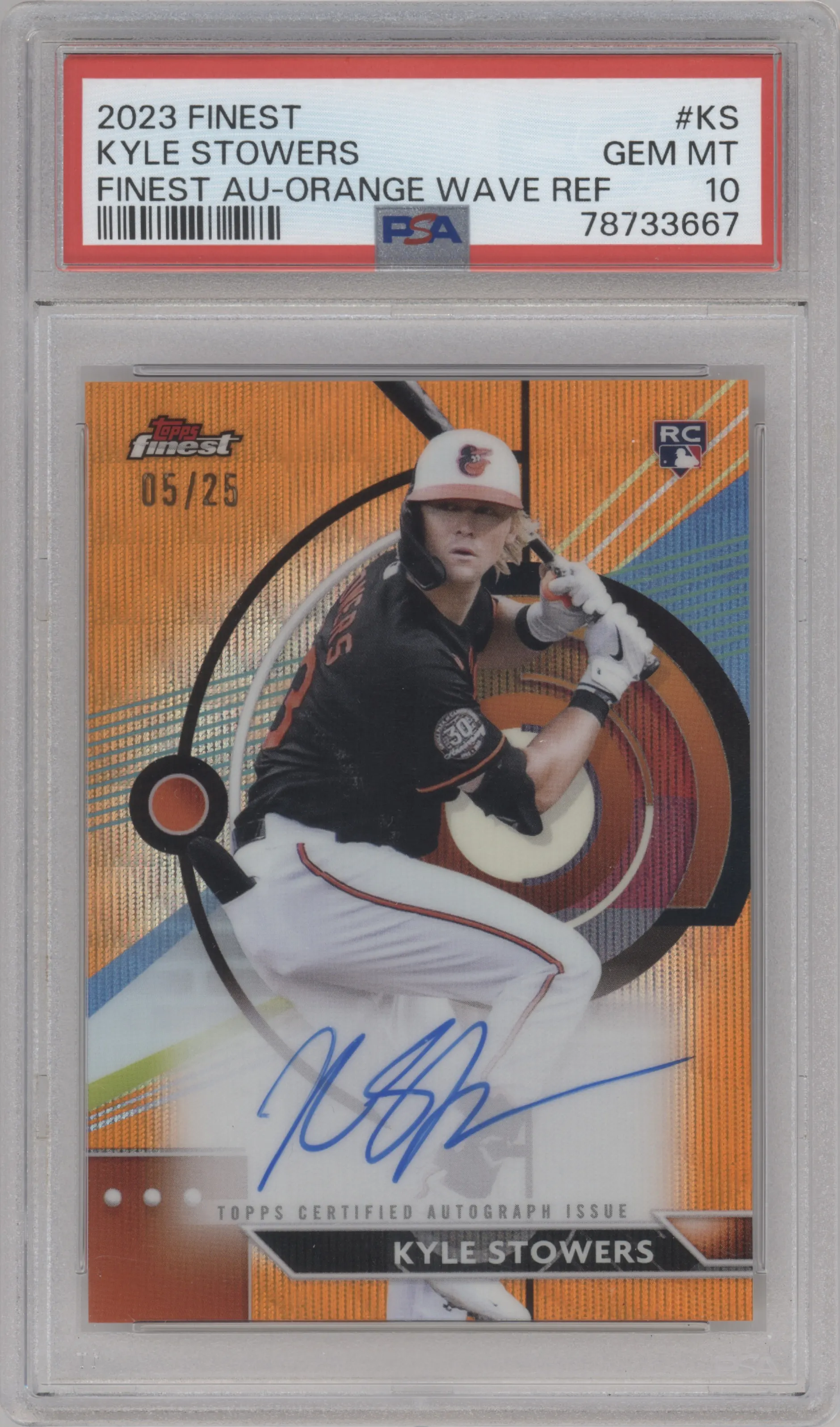 2023 Topps Finest Auto Kyle Stowers Orange Wave Refractor #FA-KS PSA 10
