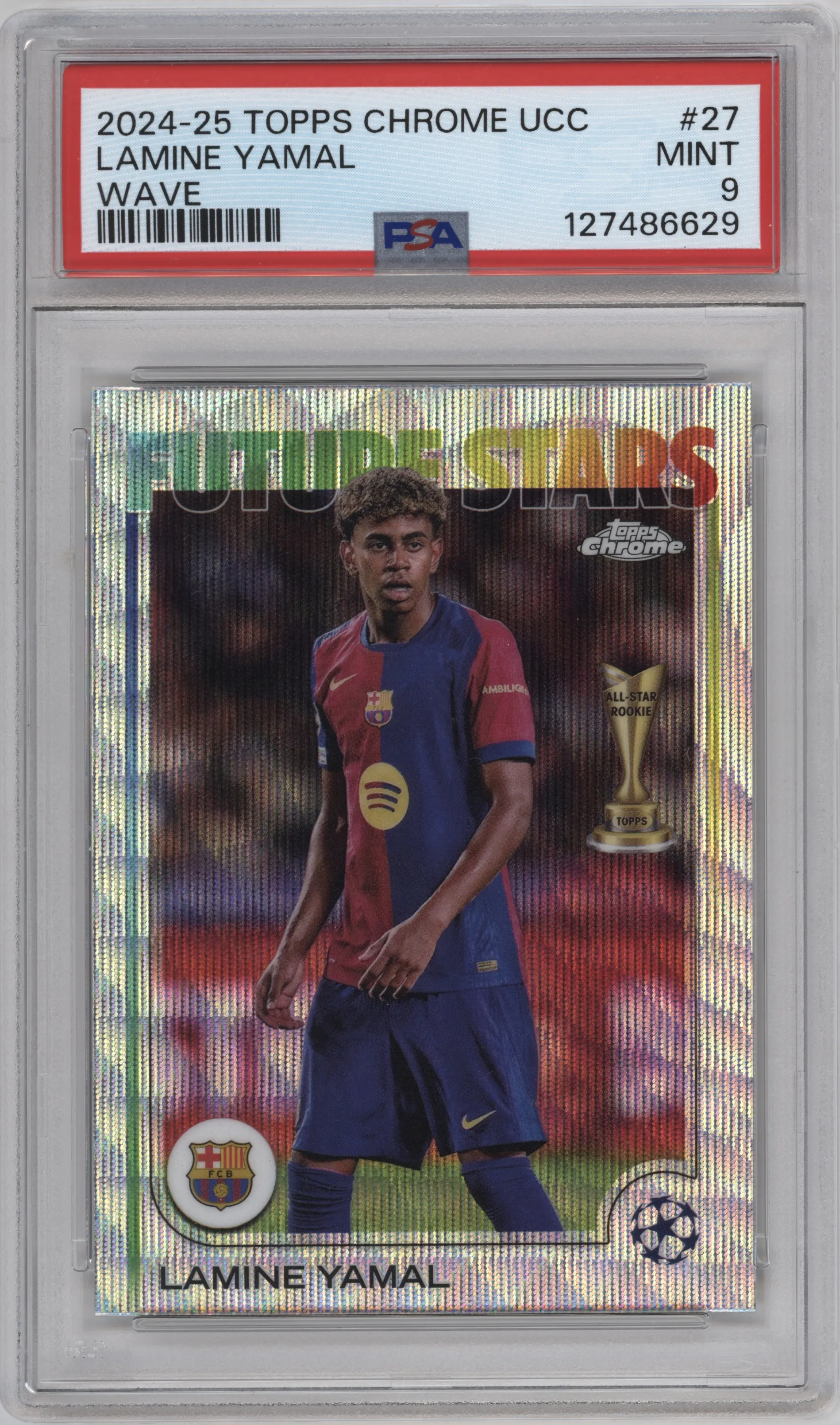 2024 Topps Chrome UEFA Club Competitions Lamine Yamal Wave Refractor #27 PSA 9