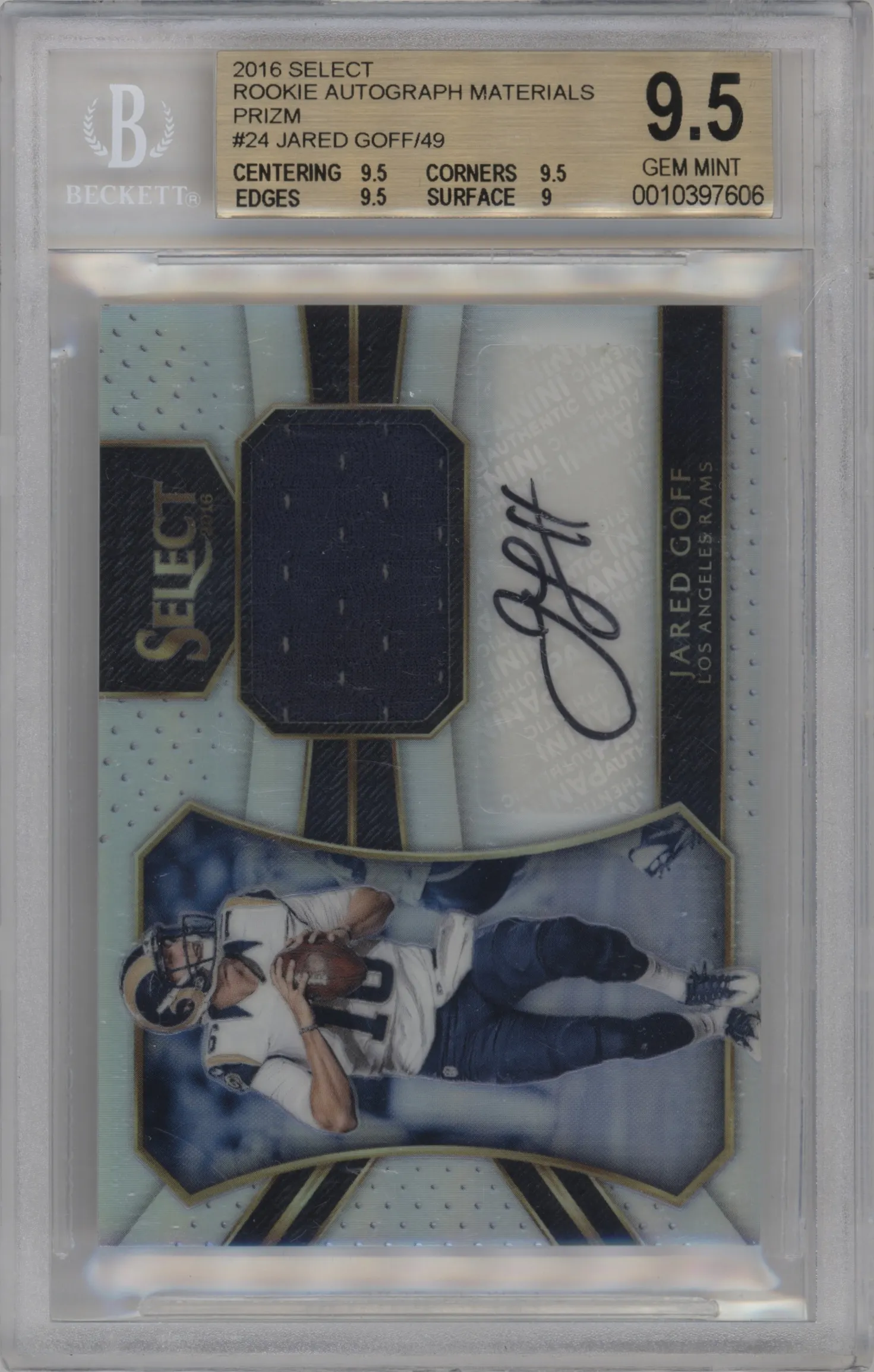 2016 Panini Select Rke.Auto Mat. Jared Goff #RM-JG BGS 9.5