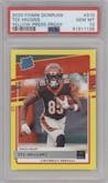 Tee Higgins from the 2020 Panini Donruss set featuring a Press Proof Yellow parallel graded by PSA and given an overall grade of 10.