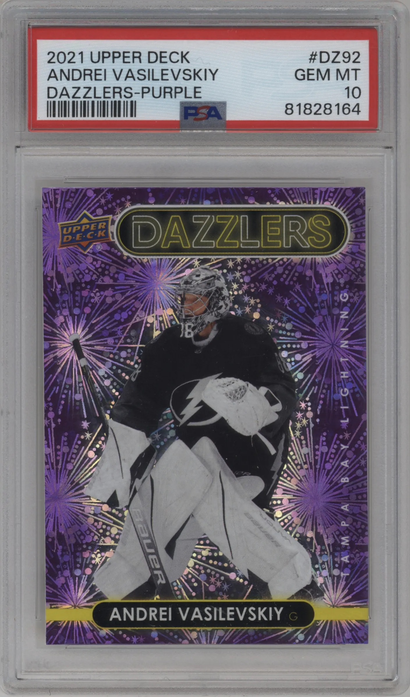 2021 Upper Deck Series 2 Dazzlers Andrei Vasilevskiy Purple #DZ-92 PSA 10