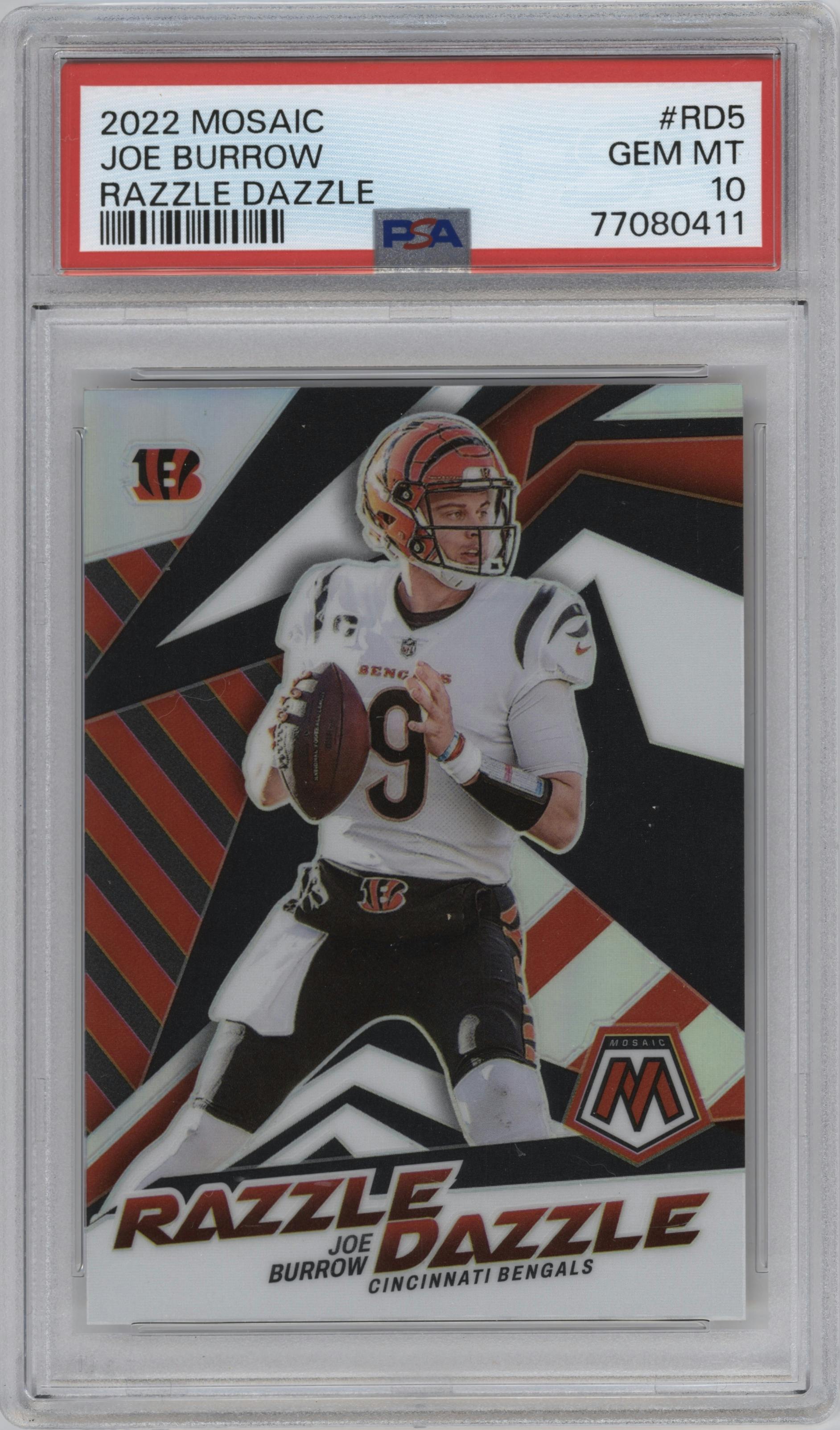 Joe Burrow  from the 2022 Panini Mosaic set graded by PSA and given an overall grade of 10.