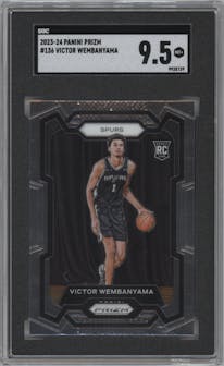 Victor Wembanyama from the 2023-24 Panini Prizm set graded by SGC and given an overall grade of 9.5.