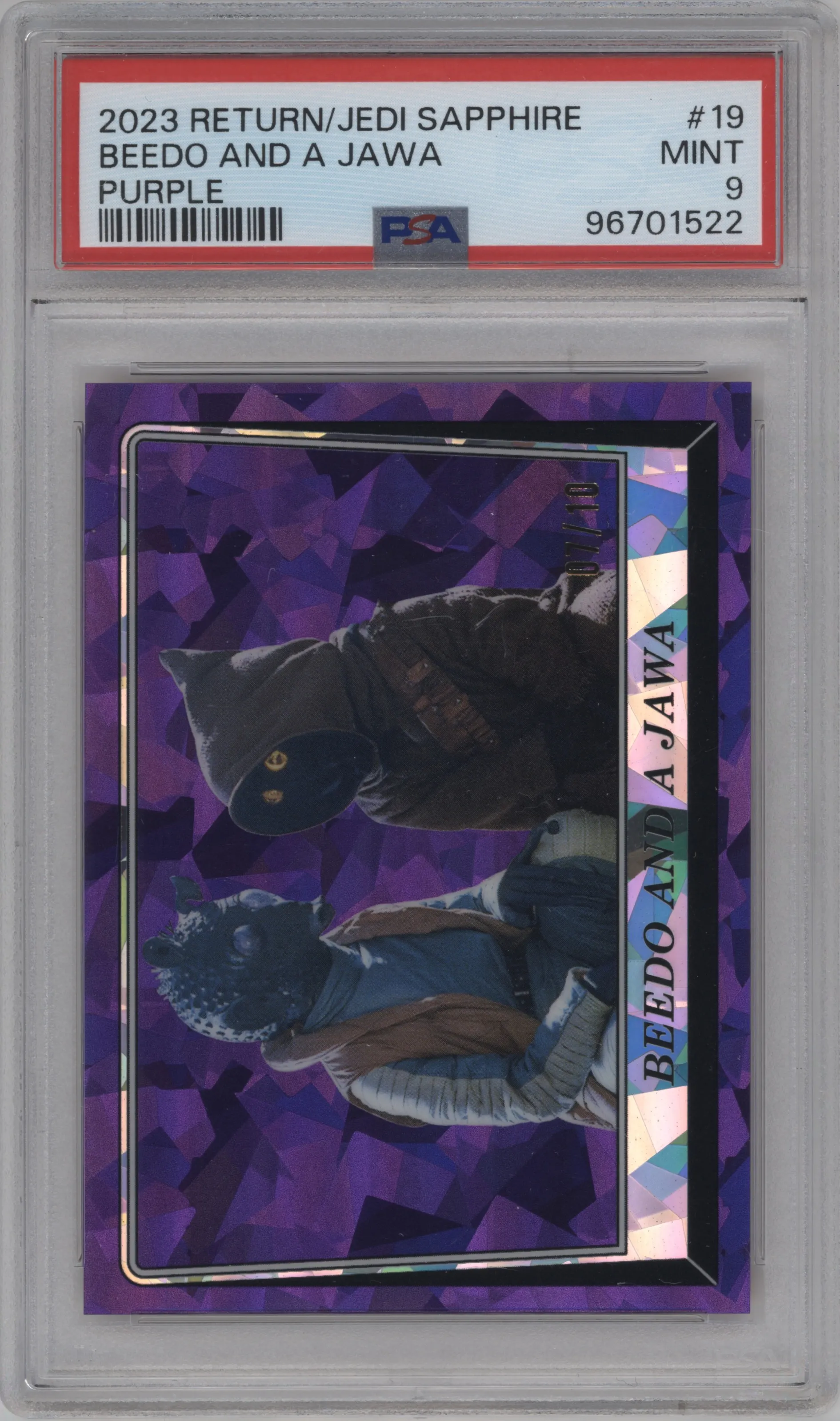 2023 Topps Chrome Sapphire Star Wars Return of the Jedi Beedo and a Jawa Purple PSA 9