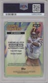 Jayden Daniels from the 2024 Topps Chrome set featuring a Gold Refractor parallel graded by PSA and given an overall grade of 10.