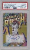 Jayden Daniels from the 2024 Topps Chrome set featuring a Gold Refractor parallel graded by PSA and given an overall grade of 10.