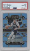 Luka Doncic from the 2023-24 Panini Select  set featuring a Light Blue Prizm parallel graded by PSA and given an overall grade of 10.