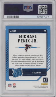Michael Penix Jr. from the 2024 Donruss set graded by PSA and given an overall grade of 10.