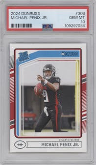 Michael Penix Jr. from the 2024 Donruss set graded by PSA and given an overall grade of 10.