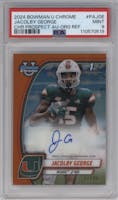 Jacolby George from the 2024 Bowman University Chrome set featuring a Orange Refractor parallel graded by PSA and given an overall grade of 9.