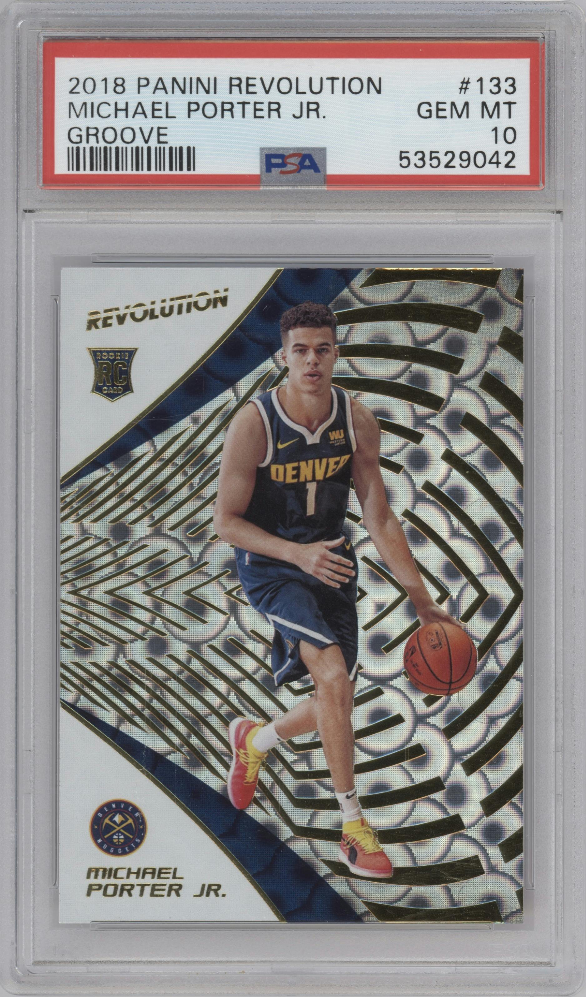 Michael Porter Jr. from the 2018-19 Panini Revolution  set featuring a Groove parallel graded by PSA and given an overall grade of 10.