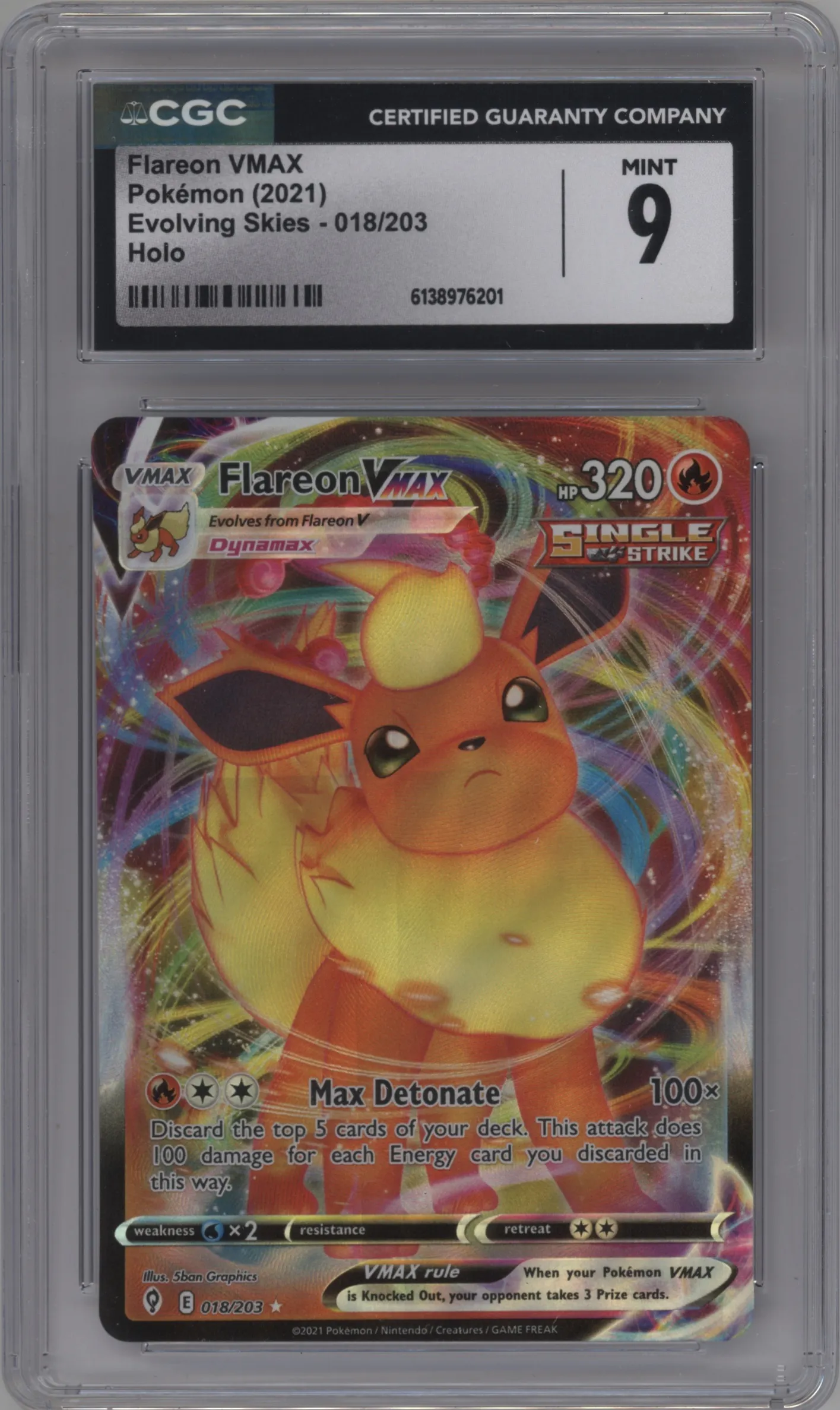 2021 Pokemon SWSH Evolving Skies Flareon VMAX #018 CGC 9
