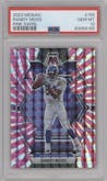 Randy Moss from the 2023 Panini Mosaic set featuring a Pink Swirl parallel graded by PSA and given an overall grade of 10.