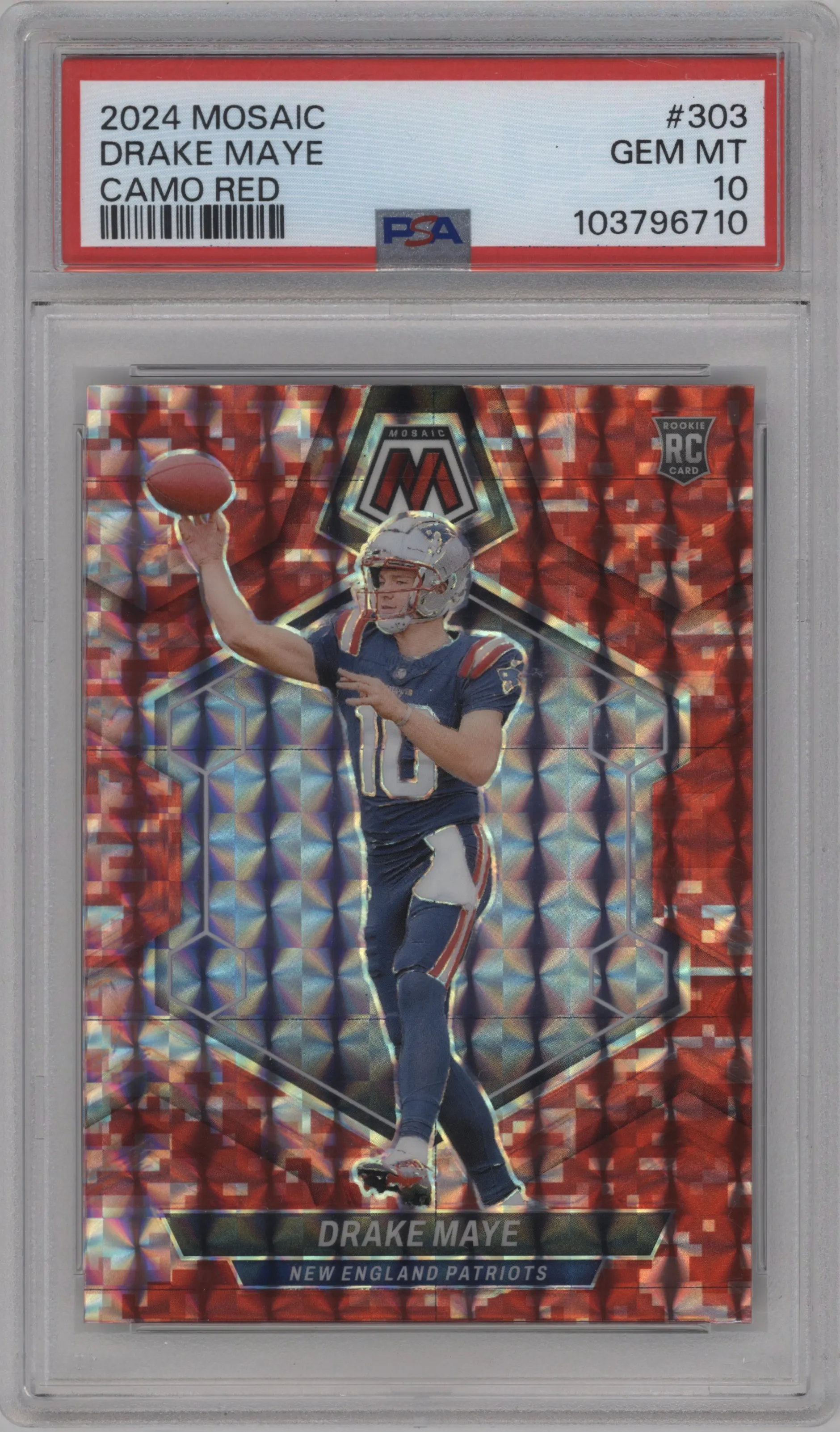 2024 Panini Mosaic Drake Maye Red Camo #303 PSA 10