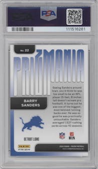 Barry Sanders from the 2024 Panini Prizm set graded by PSA and given an overall grade of 10.