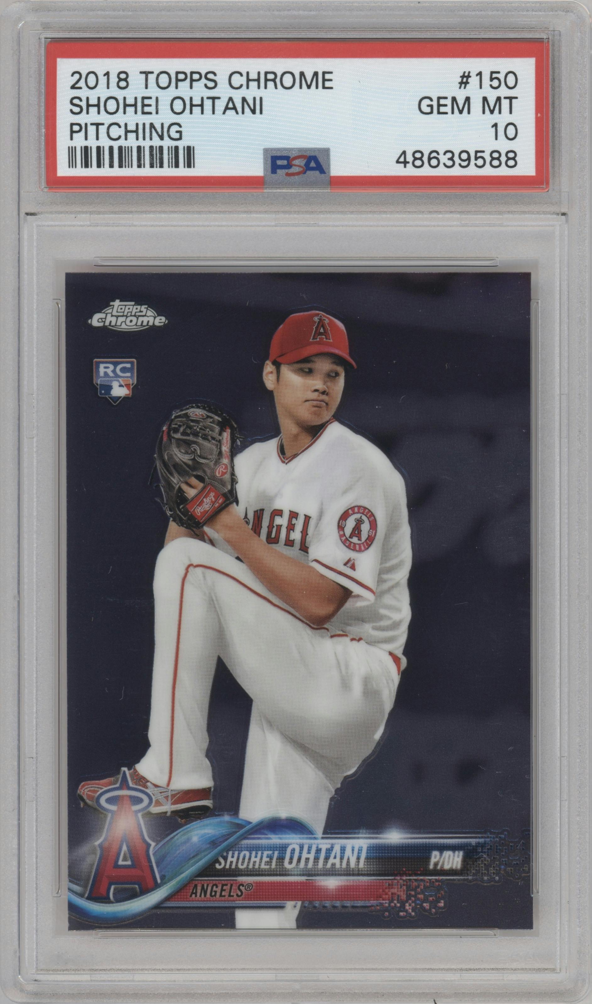 Shohei Ohtani from the 2018 Topps Chrome set graded by PSA and given an overall grade of 10.