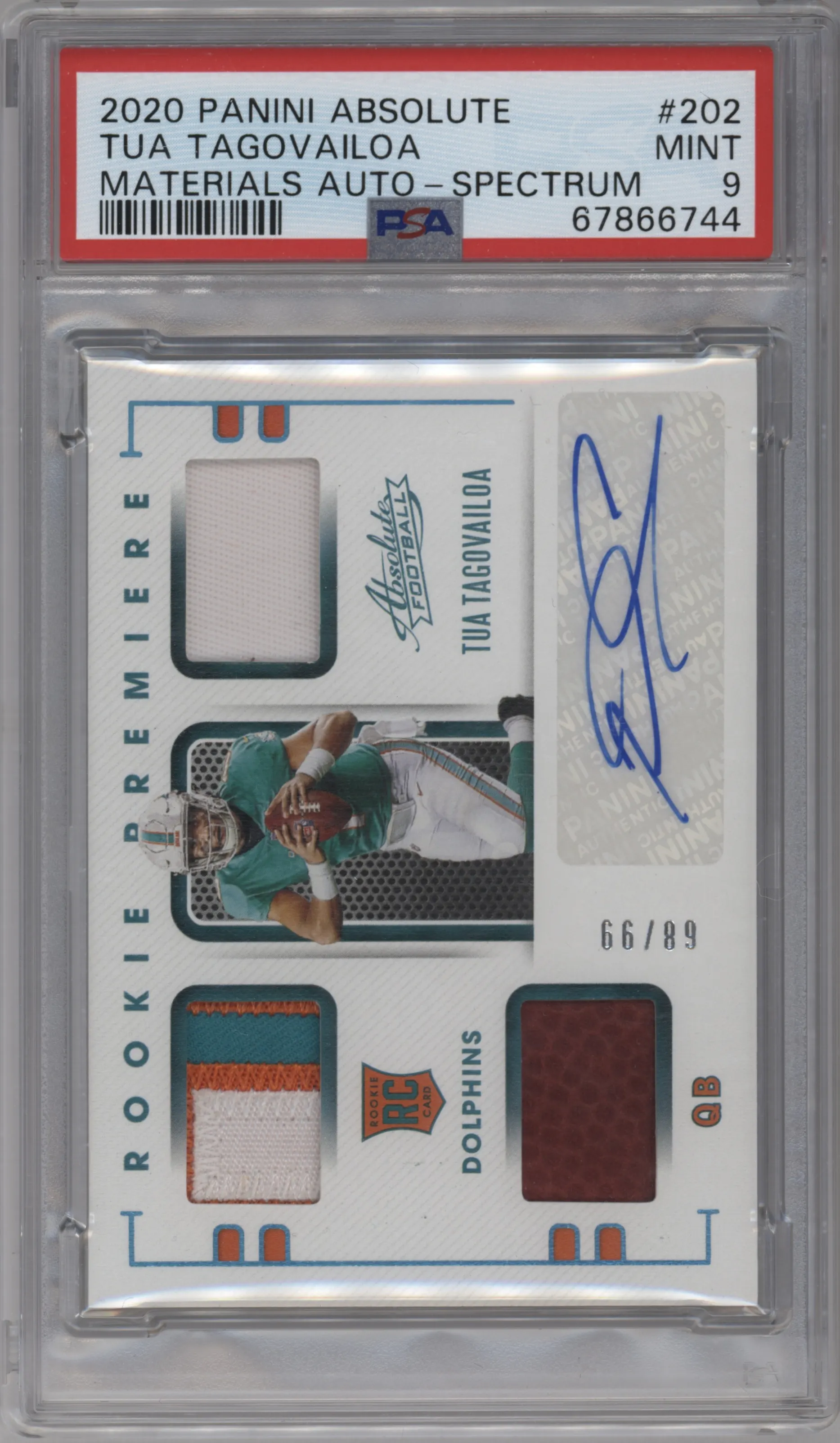 2020 Panini Absolute Rke.Prem.Mat.Auto Tua Tagovailoa Spectrum PSA 9