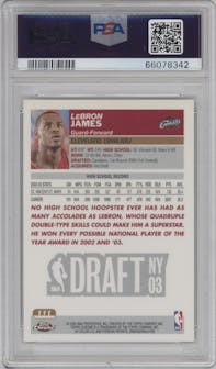 LeBron James from the 2003-04 Topps Chrome set graded by PSA and given an overall grade of 9.