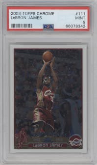 LeBron James from the 2003-04 Topps Chrome set graded by PSA and given an overall grade of 9.