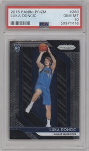 Luka Doncic from the 2018-19 Panini Prizm set graded by PSA and given an overall grade of 10.