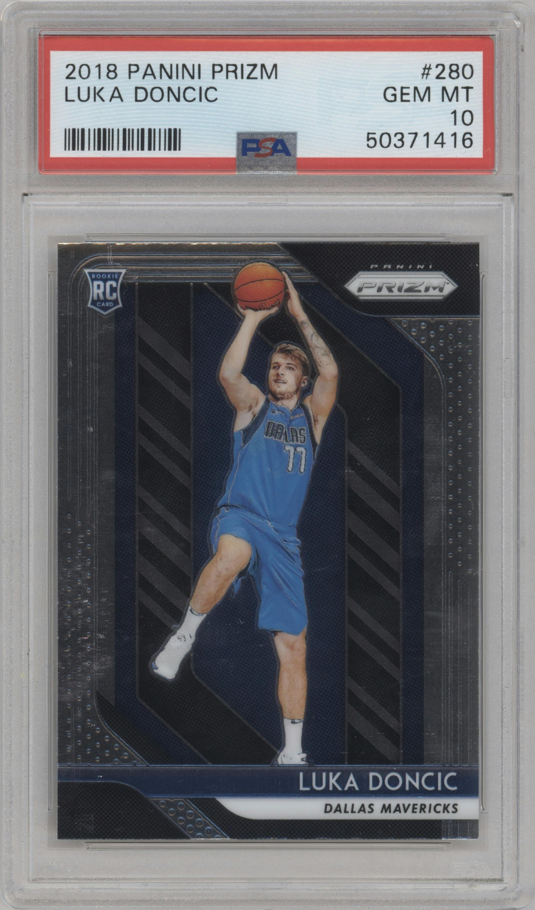 Luka Doncic from the 2018-19 Panini Prizm set graded by PSA and given an overall grade of 10.