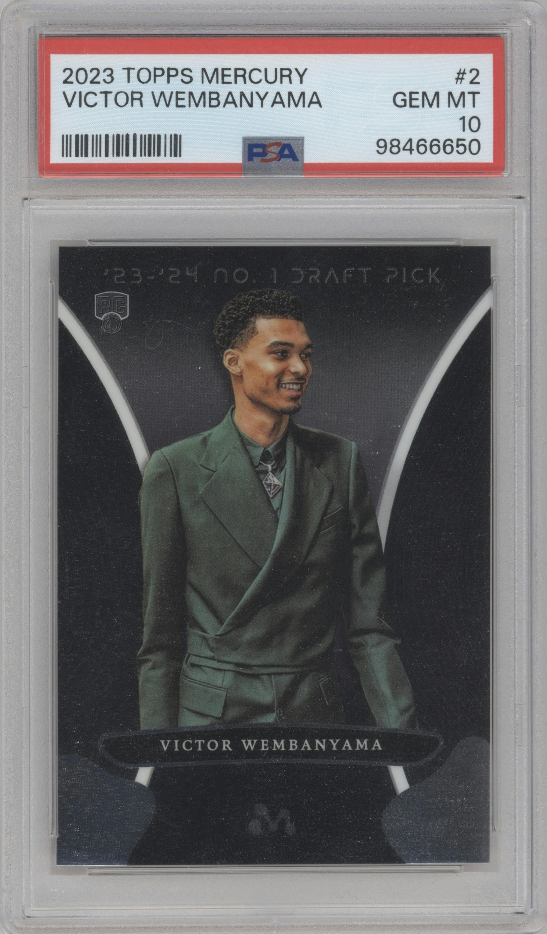 Victor Wembanyama from the 2023-24 Topps Mercury set graded by PSA and given an overall grade of 10.