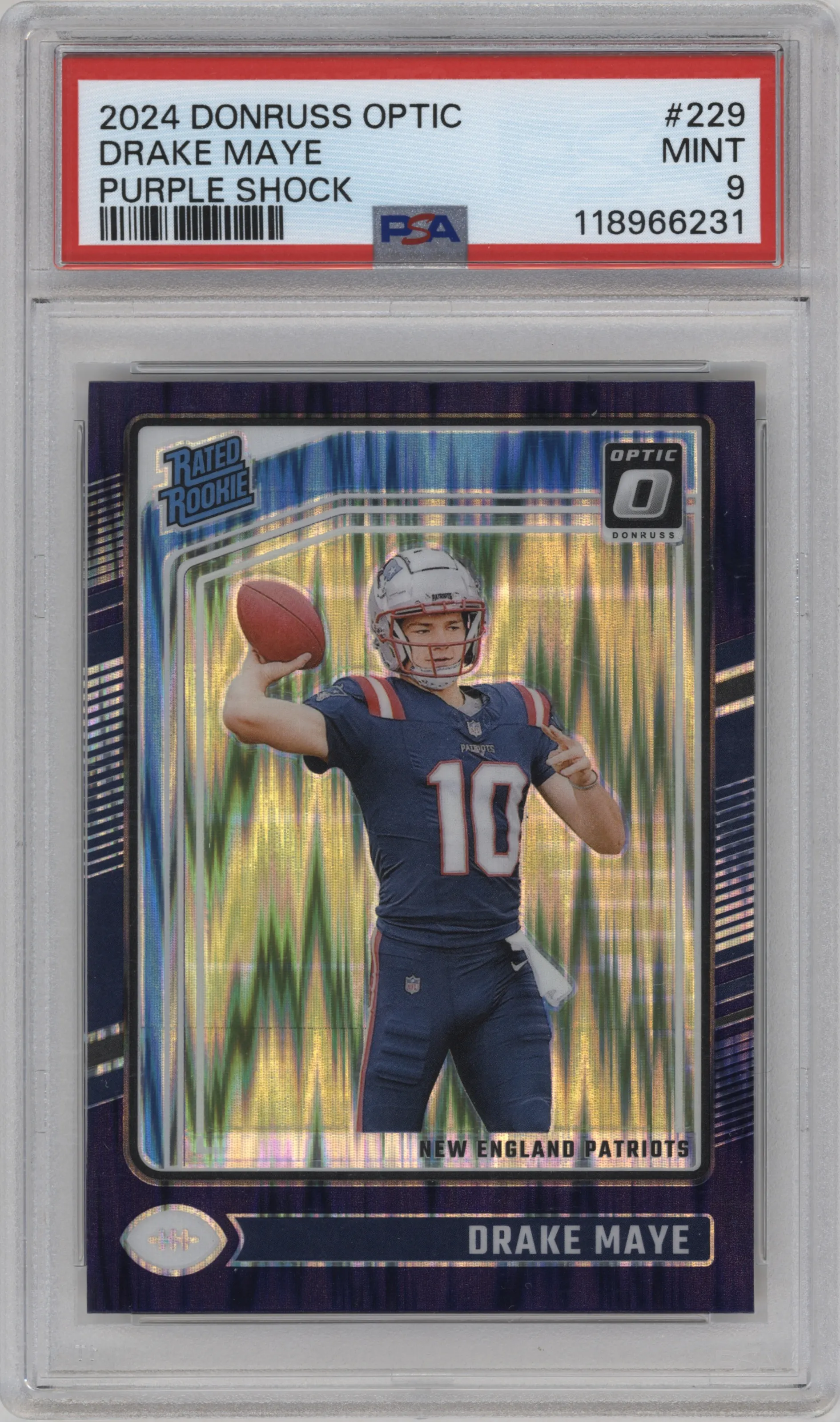 2024 Donruss Optic Rated Rookie Drake Maye Purple Shock #229 PSA 9