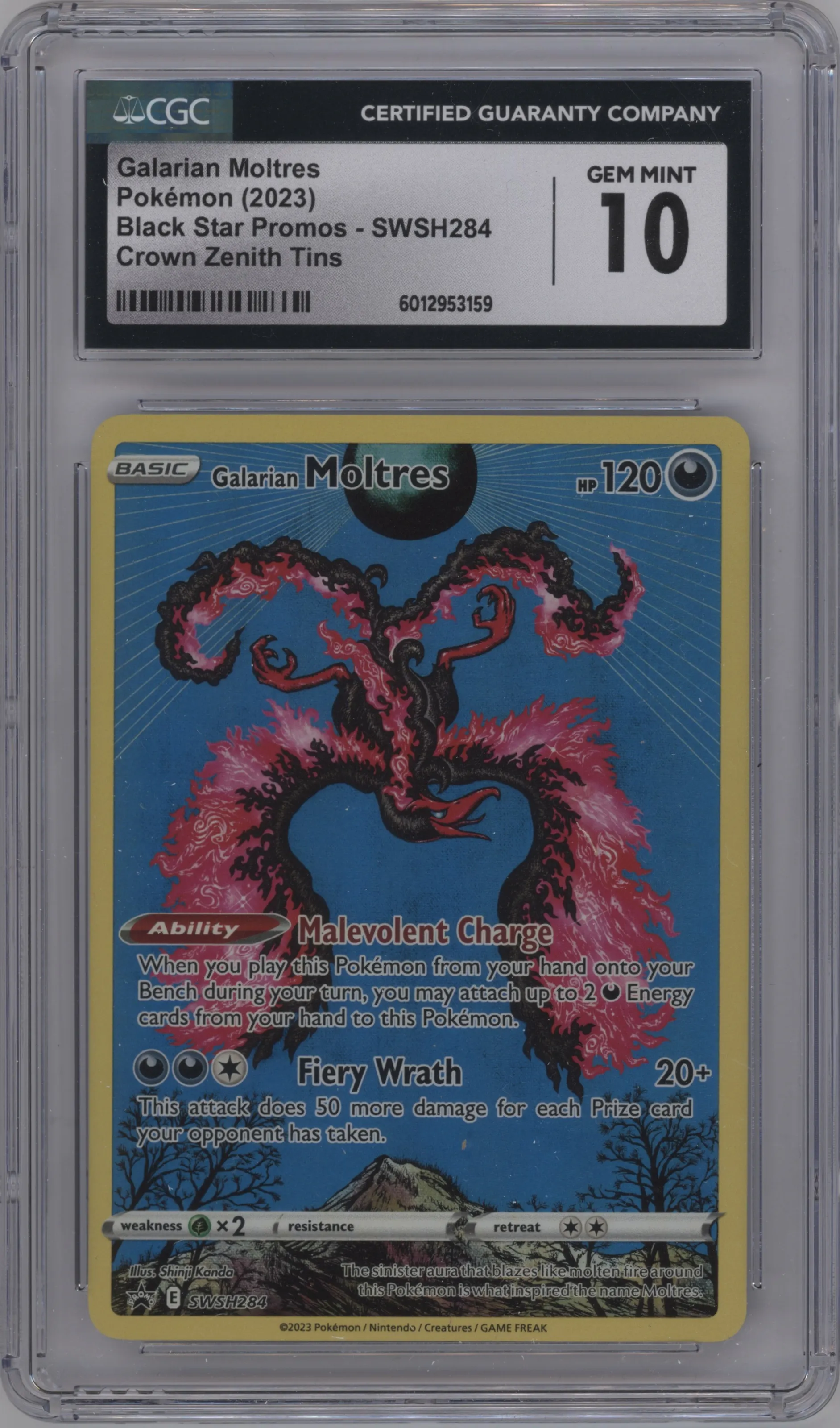 2023 Pokemon SWSH Galarian Moltres Galarian Moltres Crown Zenith Collection Tin CGC 10