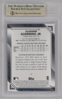 Vladimir Guerrero Jr. from the 2019 Bowman Platinum set graded by Beckett and given an overall grade of 9.5.