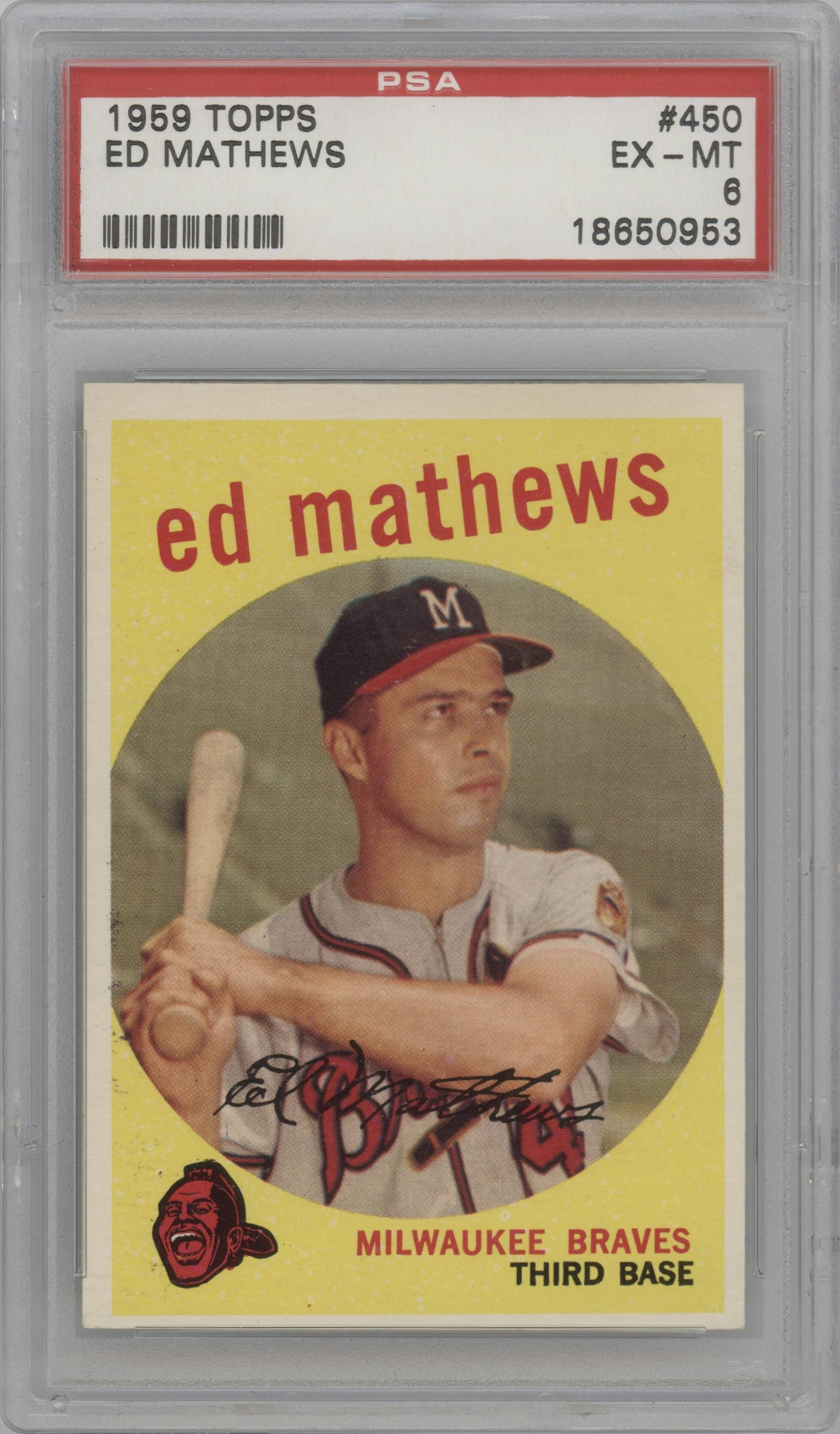 Ed Mathews from the 1959 Topps set graded by PSA and given an overall grade of 6.