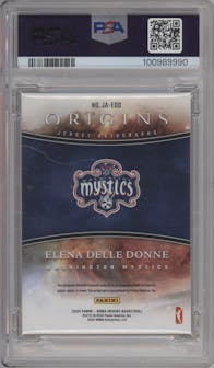 Elena Delle Donne from the 2024 Panini Origins WNBA set featuring a Gold parallel graded by PSA and given an overall grade of 8.