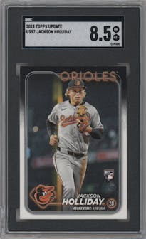 Jackson Holliday from the 2024 Topps Update set graded by SGC and given an overall grade of 8.5.