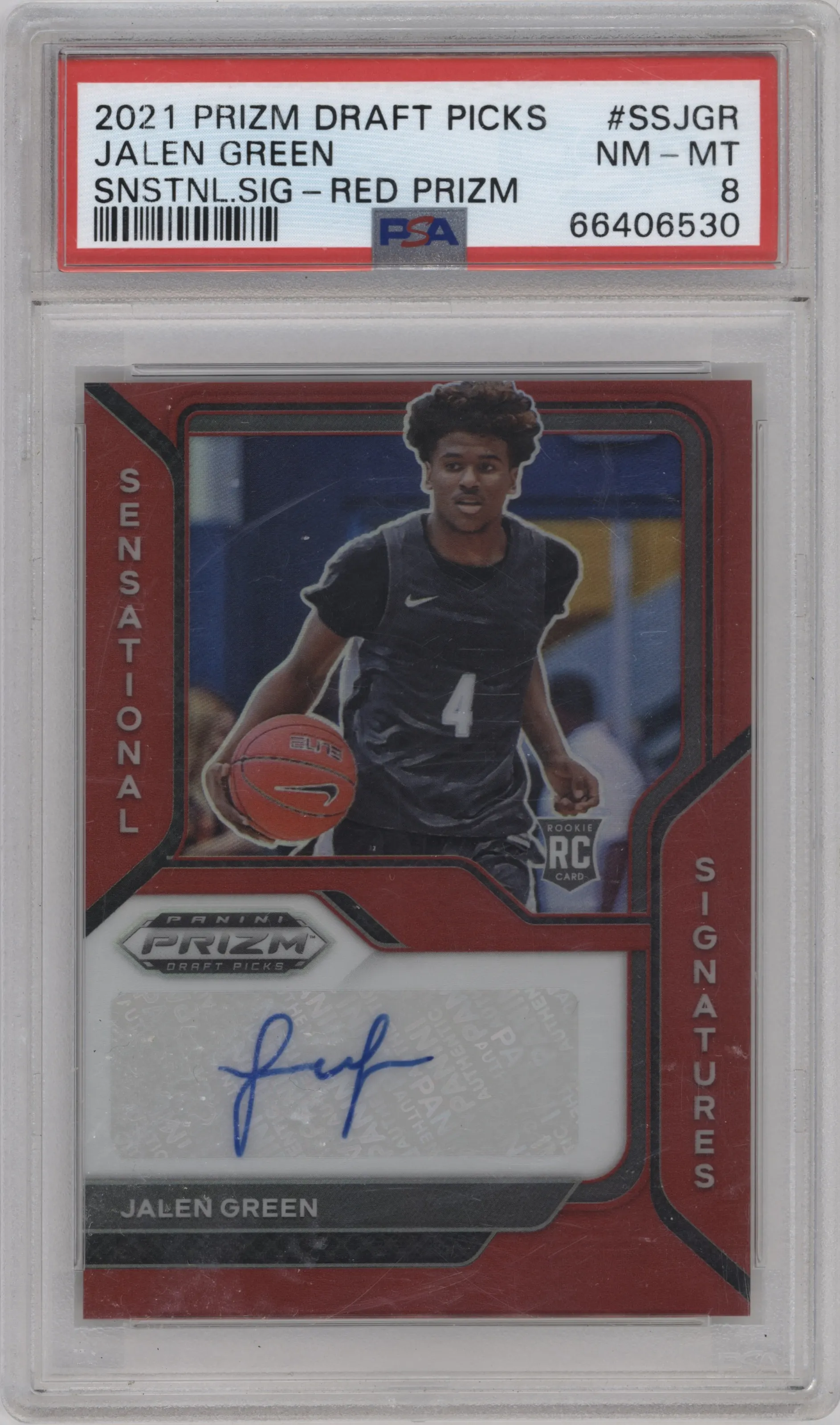 2021 Panini Prizm Draft Picks Sen.Sig. Jalen Green Red Prizm #SS-JGR PSA 8