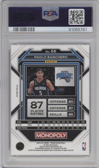Paolo Banchero from the 2022-23 Panini Prizm Monopoly set featuring a Free Parking parallel graded by PSA and given an overall grade of 9.