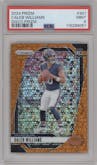 Caleb Williams from the 2024 Panini Prizm set featuring a Disco parallel graded by PSA and given an overall grade of 9.